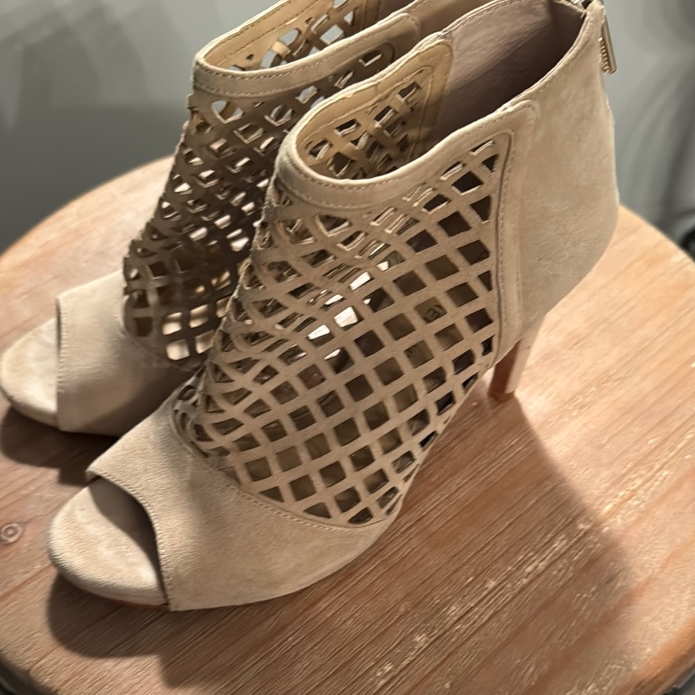 ANTONIO MELANI Cream Suede Cutout Heels